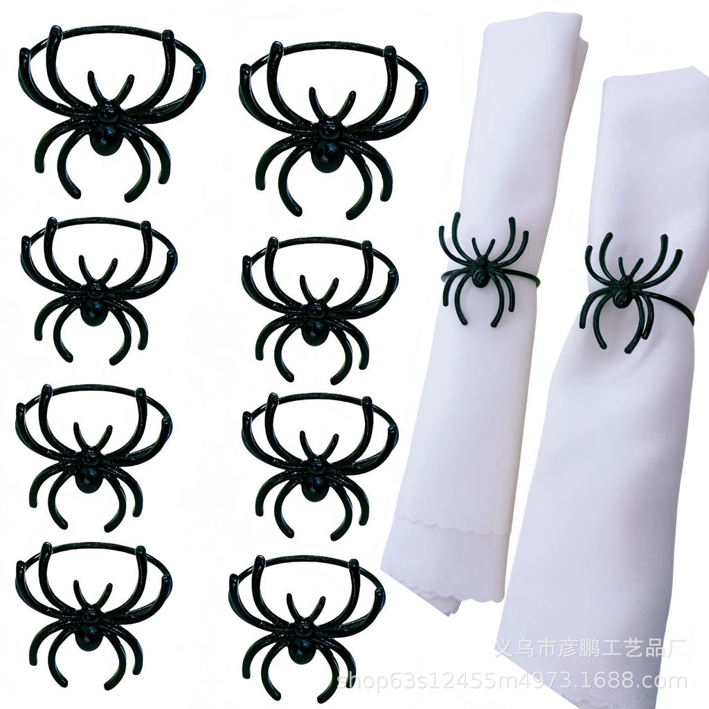 Six black spider design alloy napkin rings for Halloween table decoration