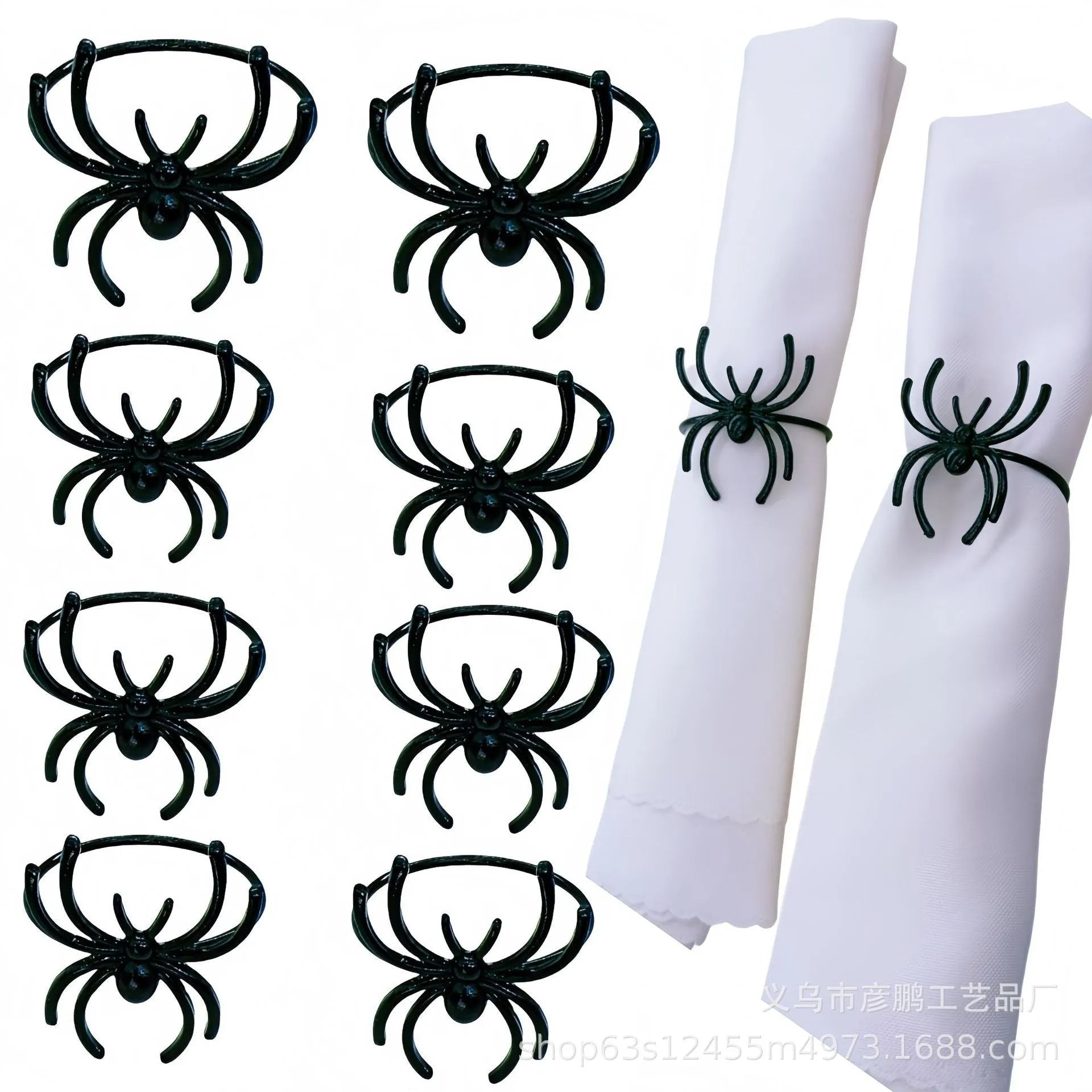 Six black spider design alloy napkin rings for Halloween table decoration