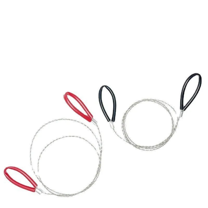 Outdoor survival wire saw with leather case showing black German stainless steel wire