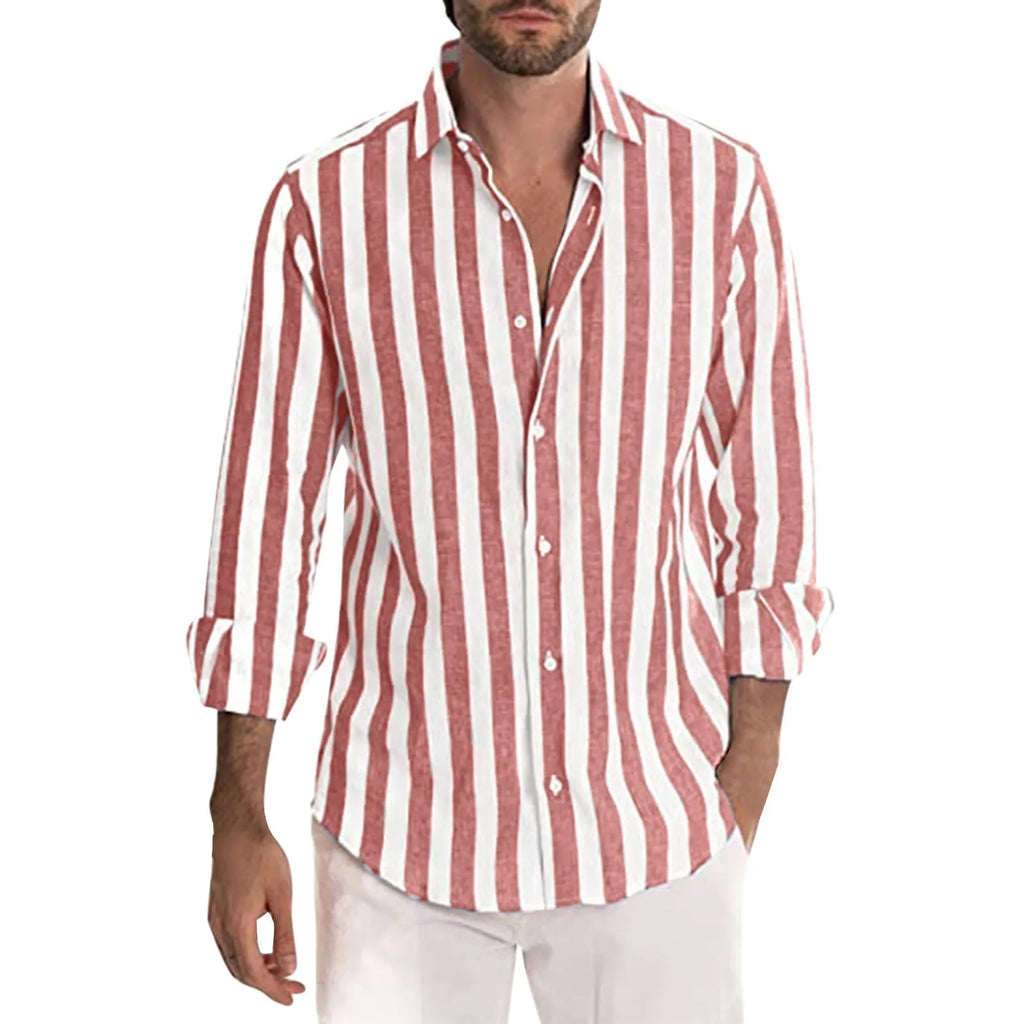 Men's yarn-dyed striped loose long-sleeved shirt in cardigan style with six colour options