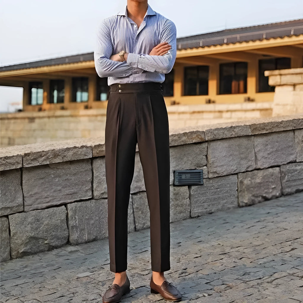 Men's slim fit suit trousers in polyester blend fabric for business formal wear