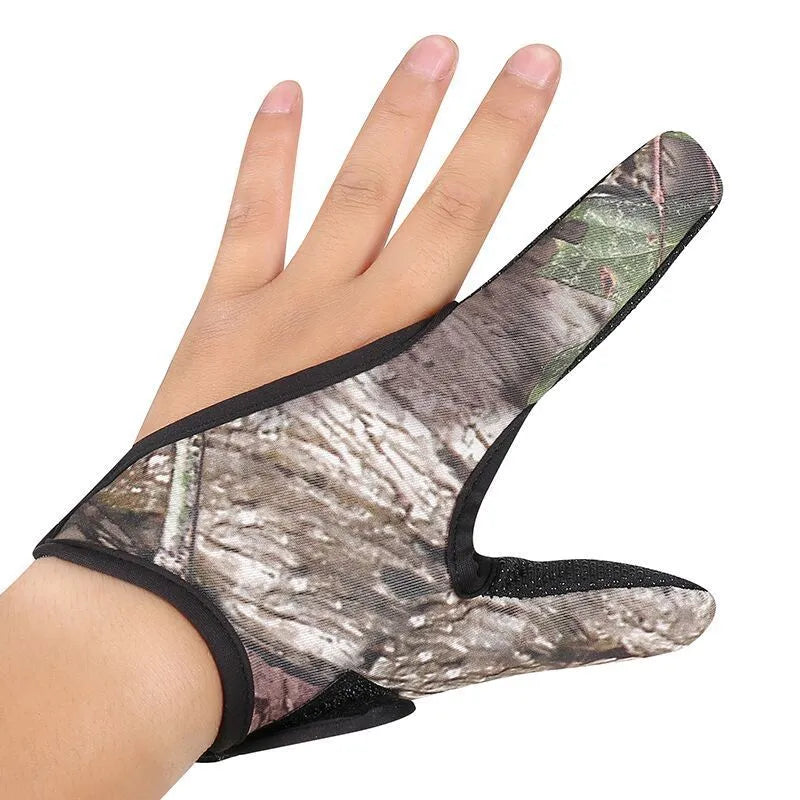 Two-finger fishing glove showing diving cloth back and microfiber palm in available colour options