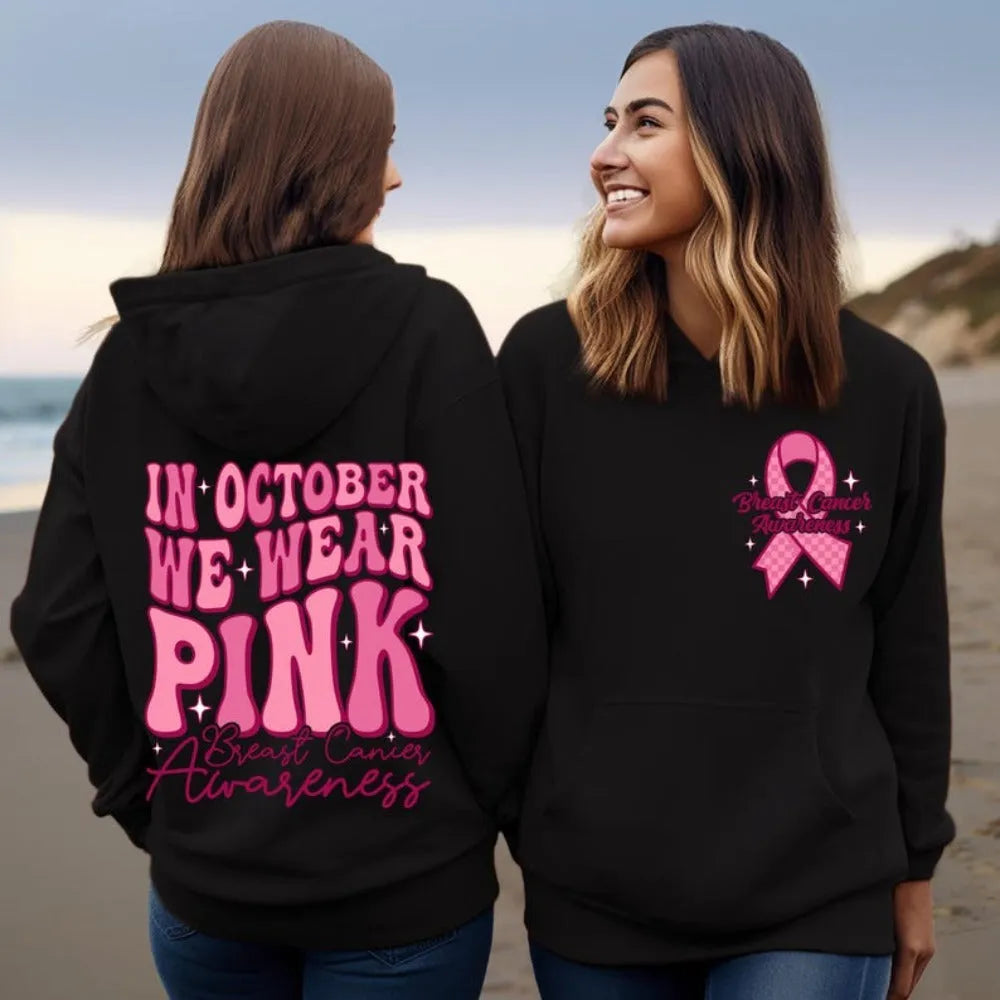 Breast Cancer Awareness pullover hoodie with retro art design and side seam pockets in a choice of colours.