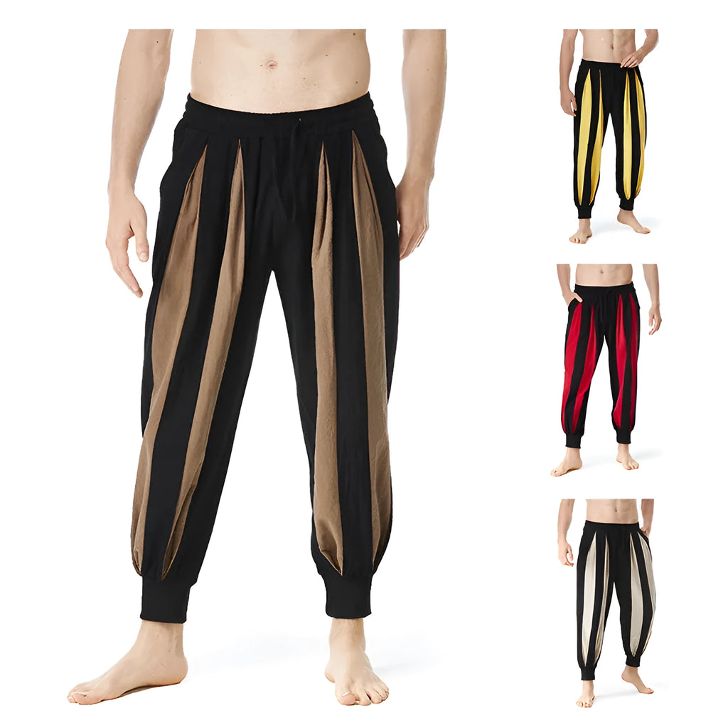 Man wearing straight-fit casual trousers in red, made from polyester, suitable for spring.