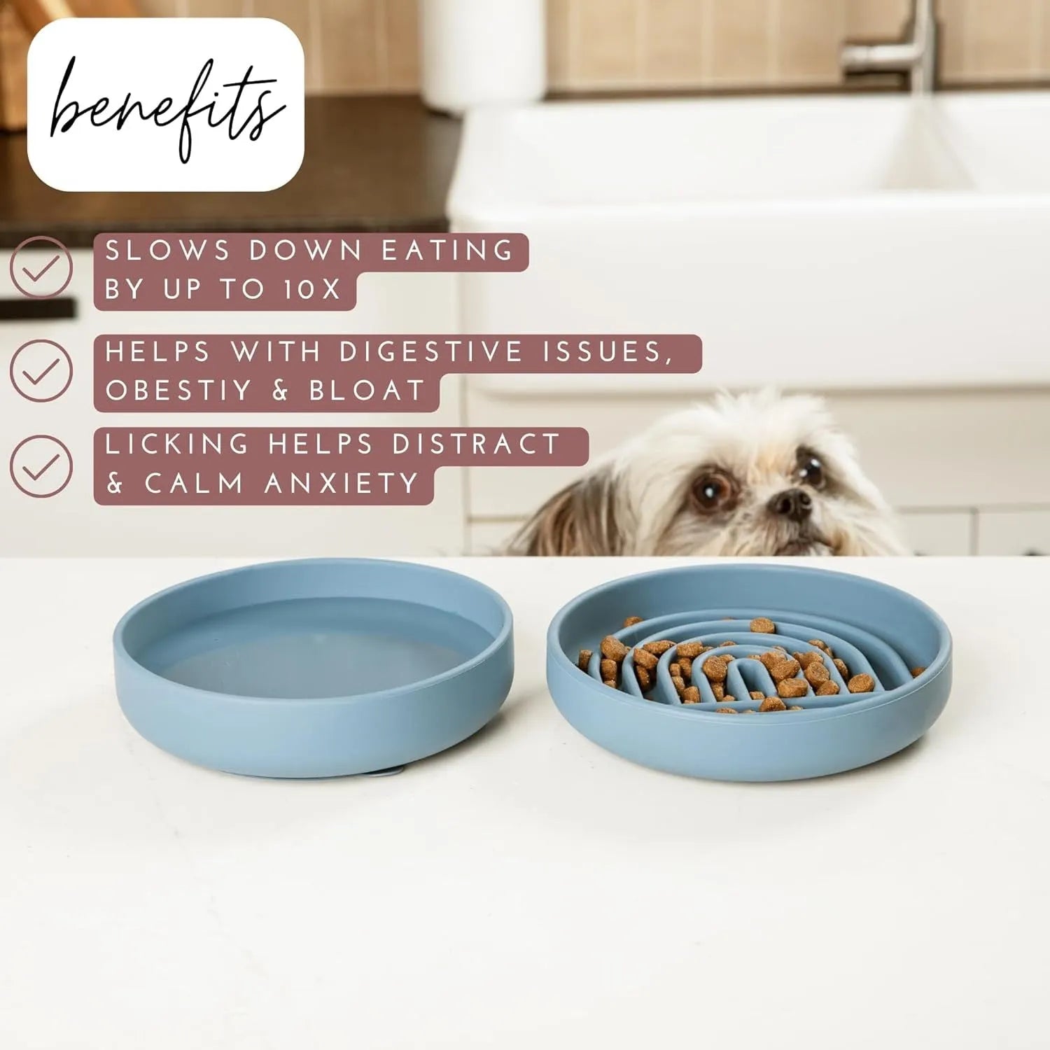 Silicone slow feeder bowl for dogs with ridges and nooks in beige colour