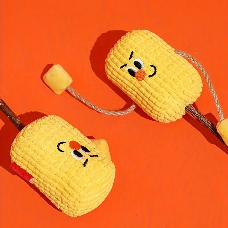 Natural corn cob cat toy with catnip filling for dental cleaning, measuring 7x6x15cm