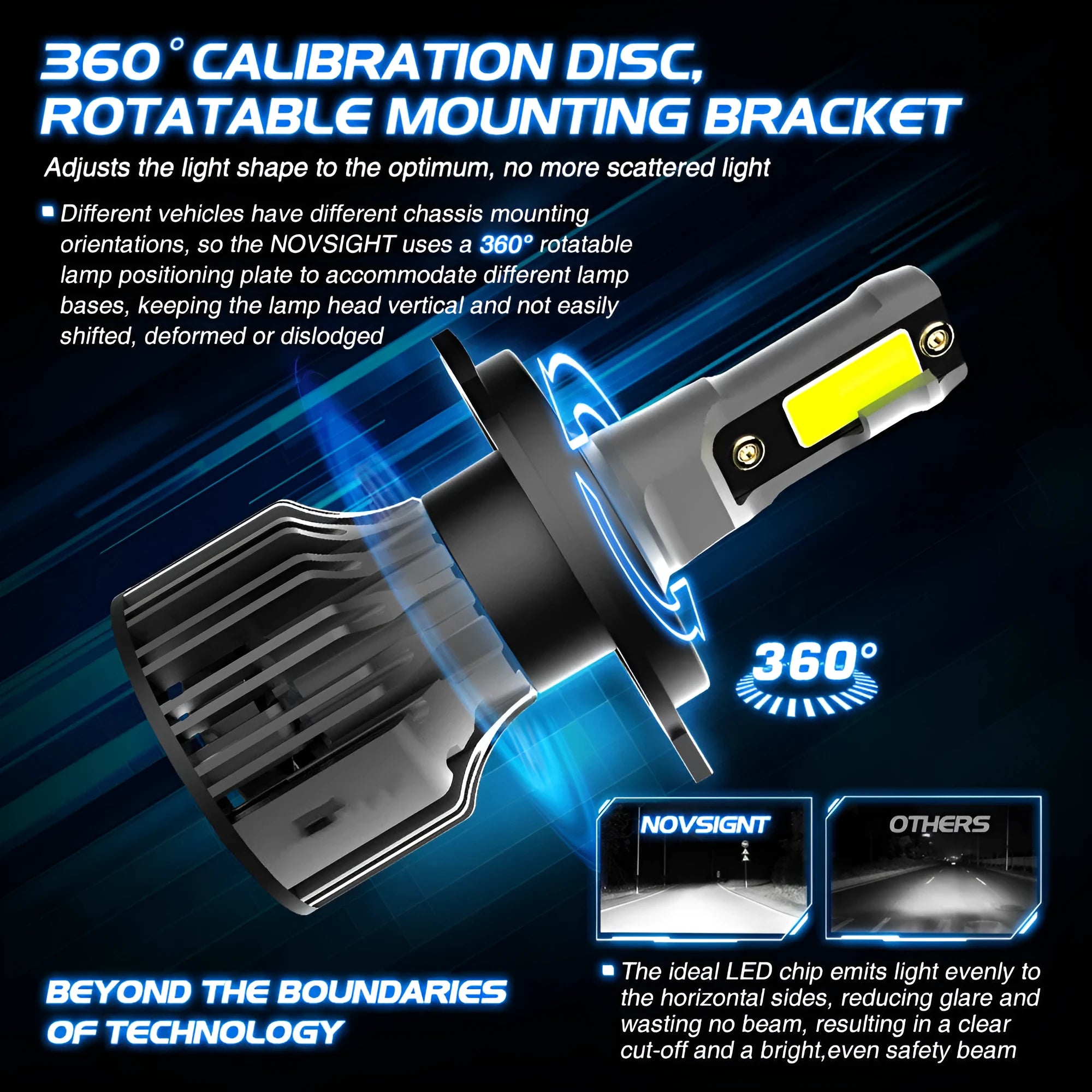 6000K white LED car headlight bulb with aluminium heat sink and adjustable chuck