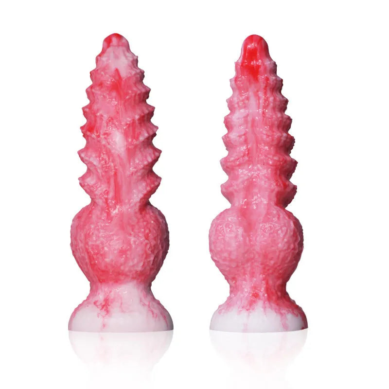 Pink platinum silicone women's masturbation device with shaped penis design in two sizes