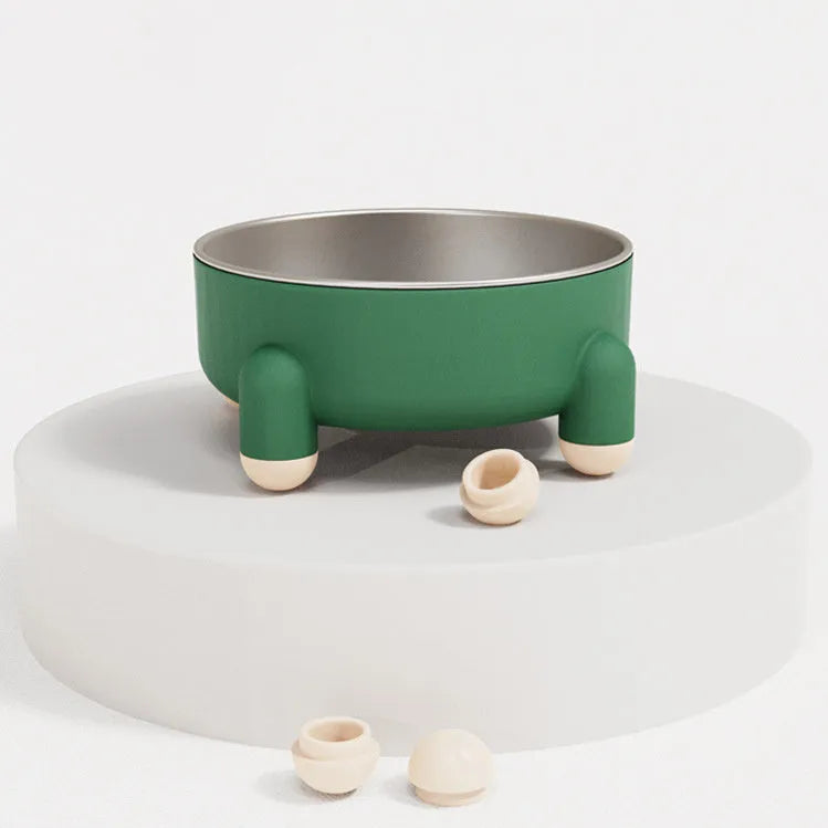 Green stainless steel pet bowl with a high foot and non-slip anti-overturn base for dogs and cats