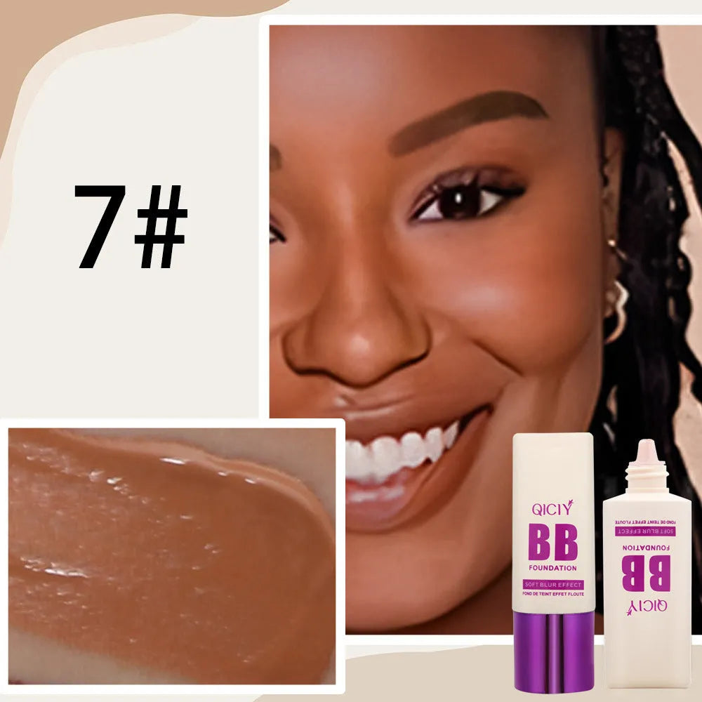 Feeding bottle containing liquid foundation BB cream in one of ten available shades.