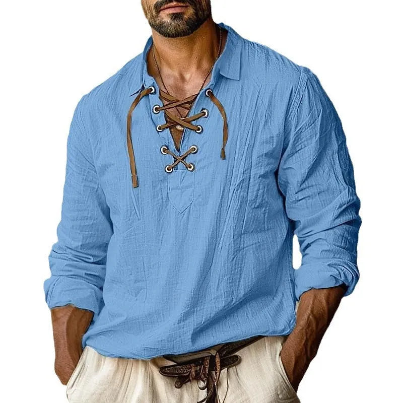 Men's plus size loose fit long sleeve linen blend shirt in solid colour options
