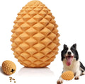Yellow pine cone shaped rubber dog chew toy with treat dispenser hole