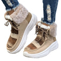 Women's beige lace-up snow boots with fuzzy lining and thick rubber sole