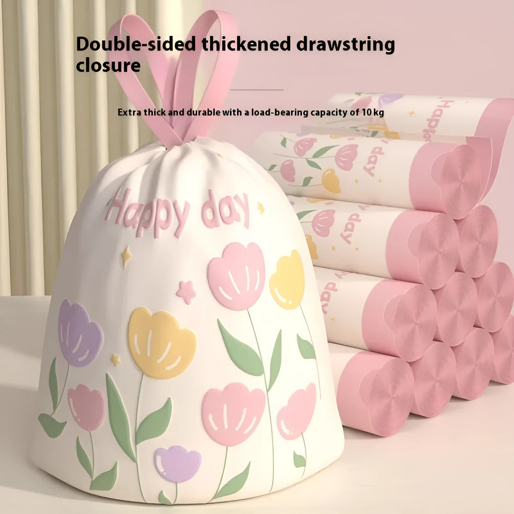 Pink degradable drawstring garbage bag with argy wormwood for mosquito repellent, size 44x48cm.