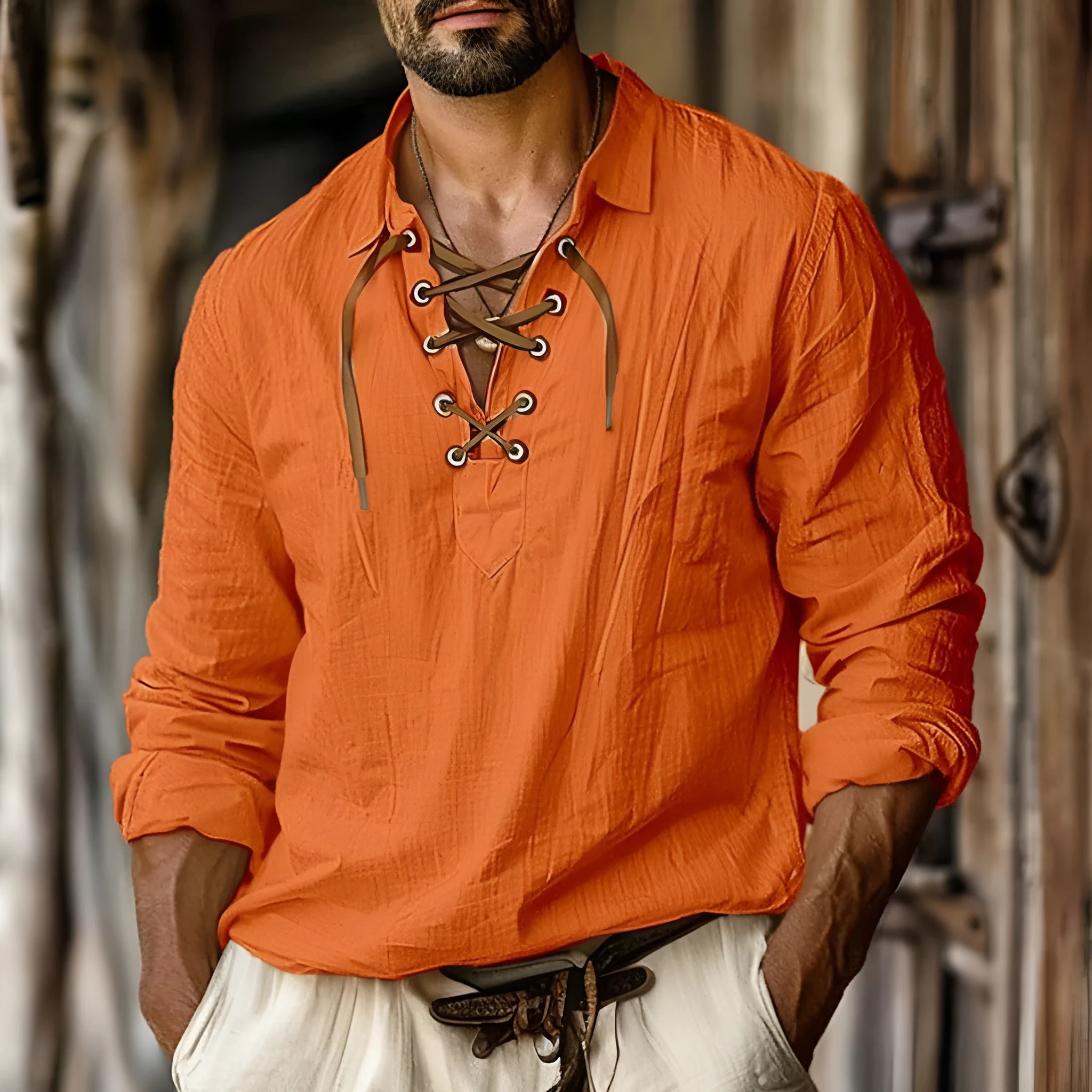 Men's plus size loose fit long sleeve linen blend shirt in solid colour options