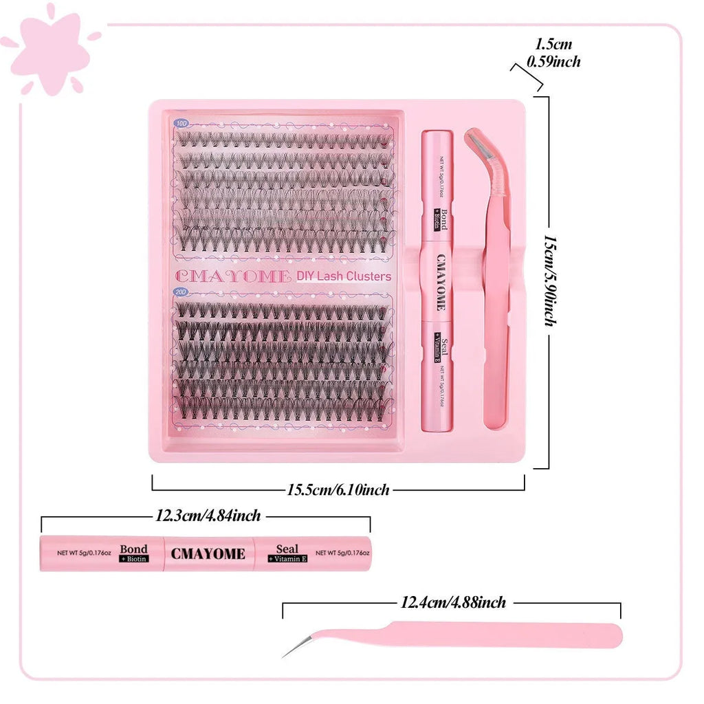 DIY single cluster individual false eyelashes with artificial fibre construction and mixed lengths