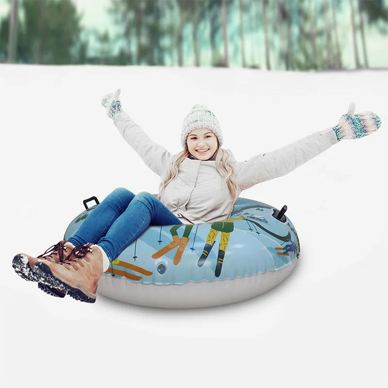 PVC winter ski ring toy in red, blue, or mountain print for outdoor snow play.
