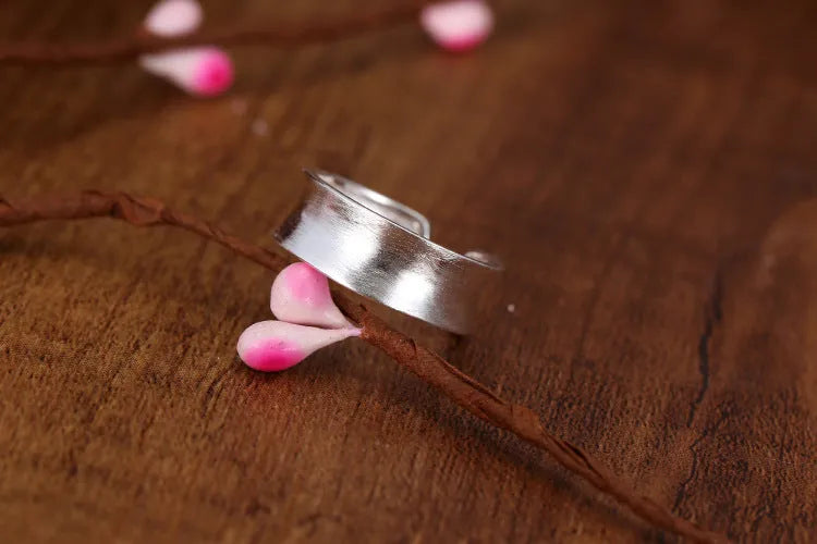 Adjustable opening geometric frosted sterling silver ring with Korean design