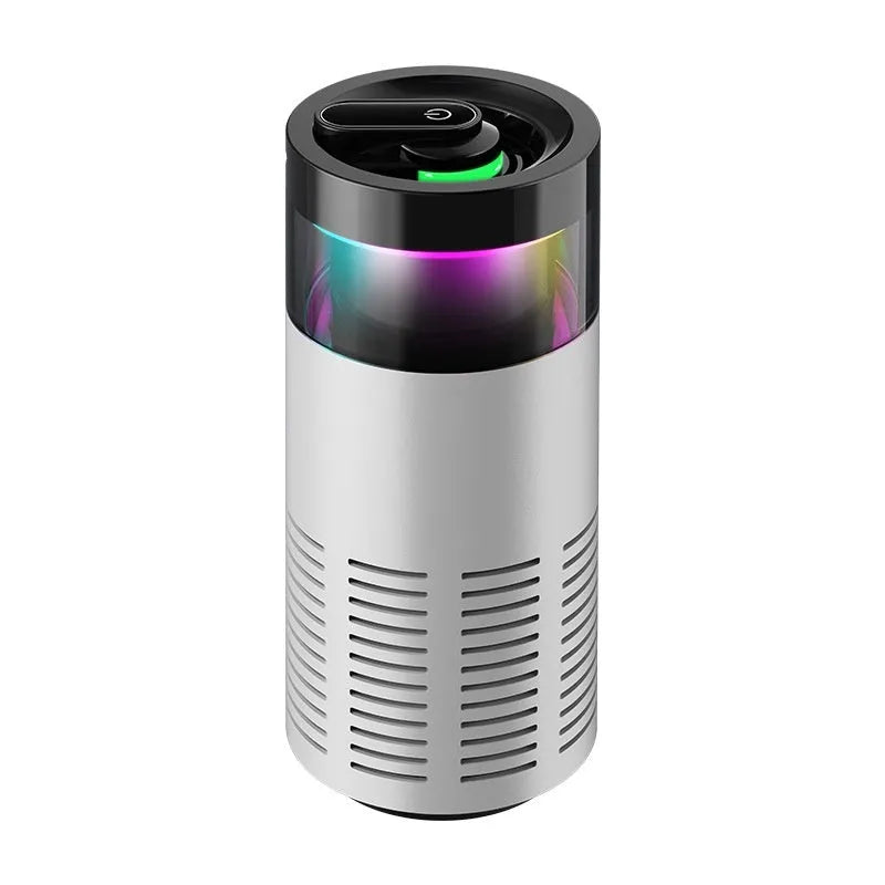 Compact black plastic car air purifier with negative ion function and USB power for small spaces