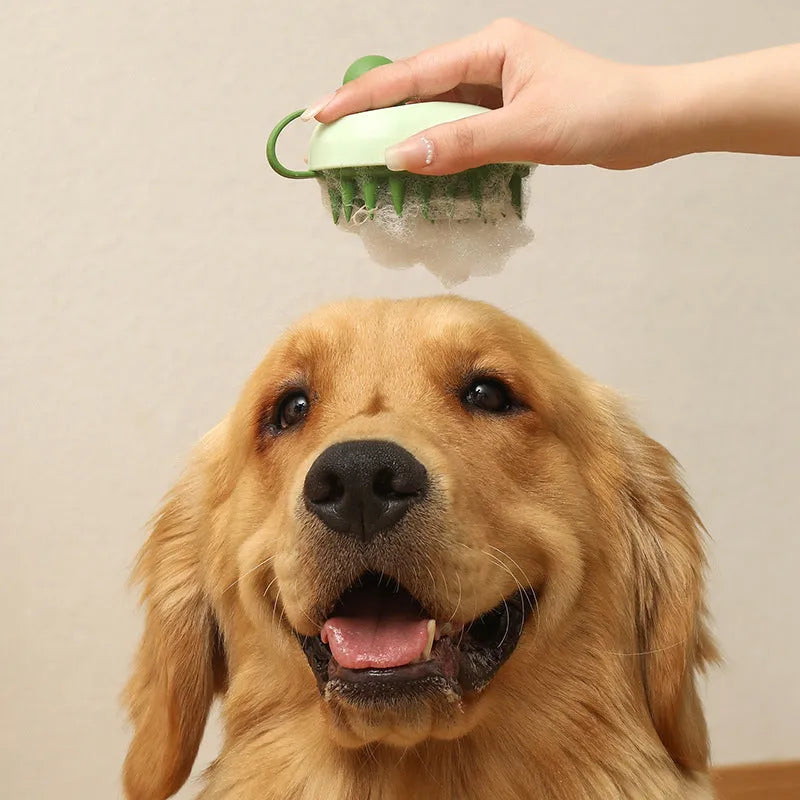 Soft silicone pet grooming brush with massage function for dogs in blue colour