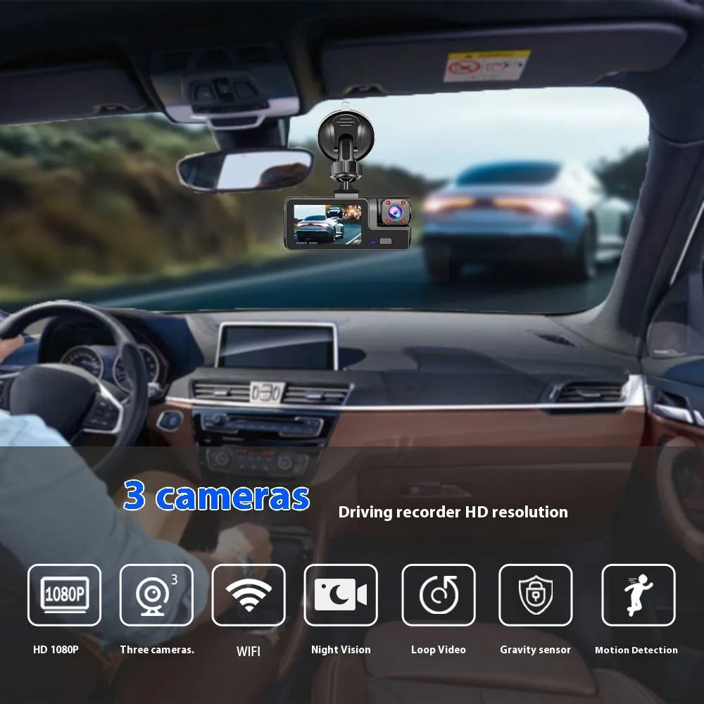 WiFi car dash cam with front and rear recording capability and 2.0-inch screen