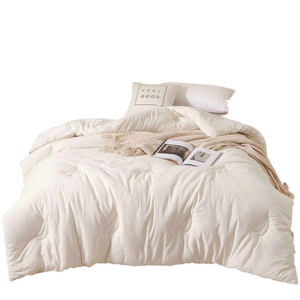 Soybean fibre pure cotton quilt in grey colour showing twill weave texture and zipper connection detail