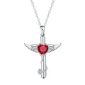 Stethoscope-shaped copper necklace with wing design elements in electroplated red or white diamond finish