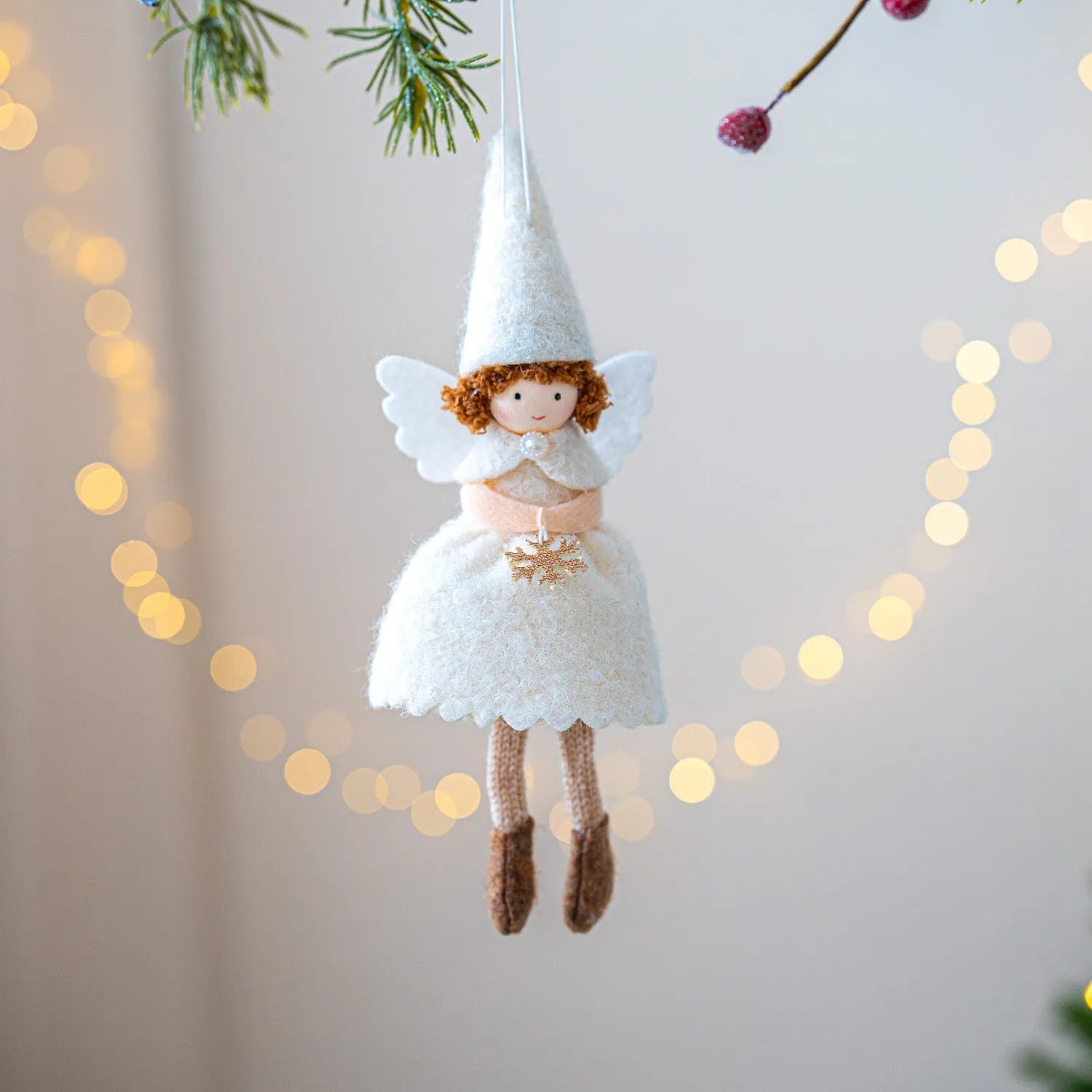 Girl's angel skirt felt pendant Christmas ornament in white or pink colour with cloth construction