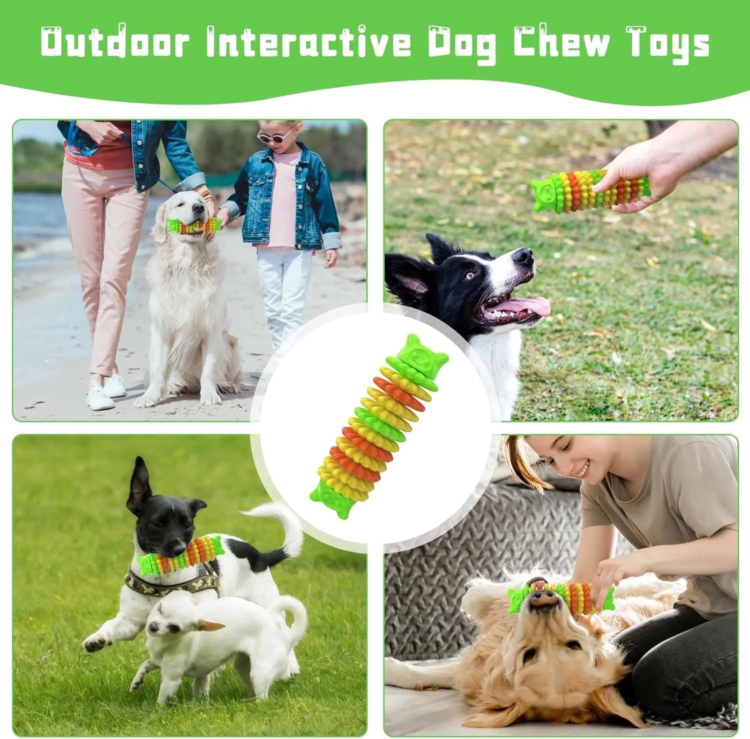Blue natural rubber caterpillar-shaped chew toy for dogs on a plain background.