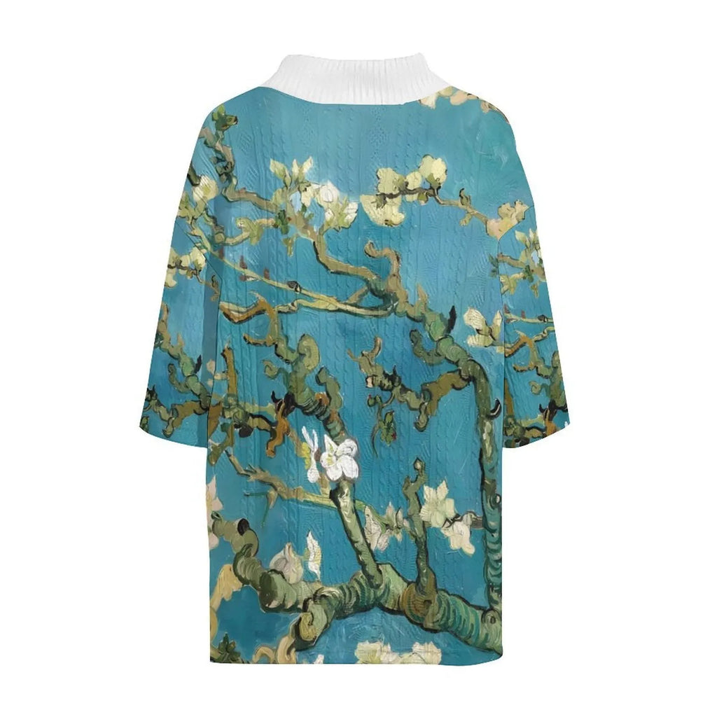 Men's peacock blue 3D printed knitted shorts suit with T-shirt and mid-length trousers