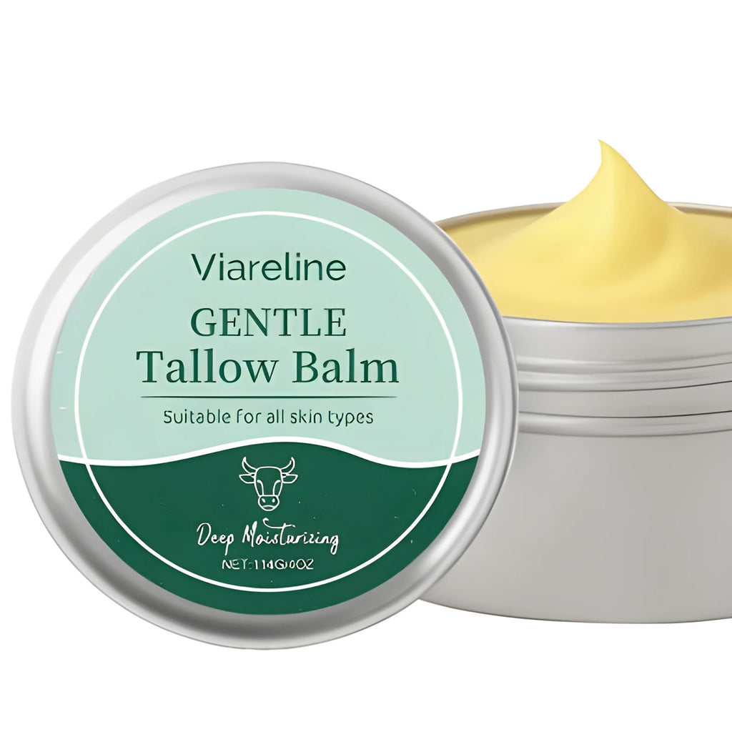 Tallow and jojoba moisturising cream in a 114g white pot with black lid