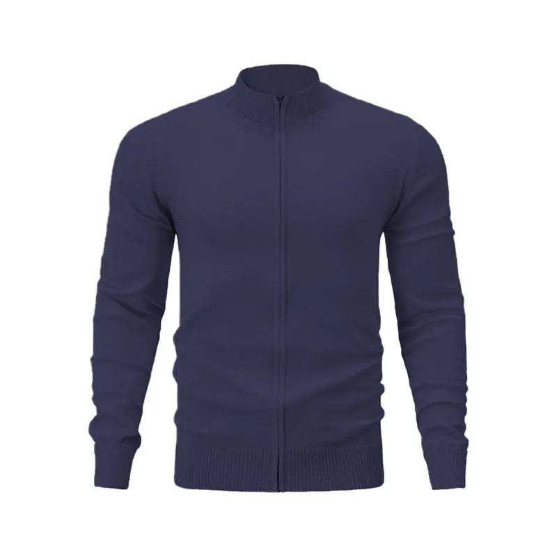Casual zip-front sports sweater in cotton with a stand collar, shown in a solid colour.