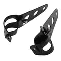 Pair of black iron motorcycle headlamp support brackets for retro modified headlights