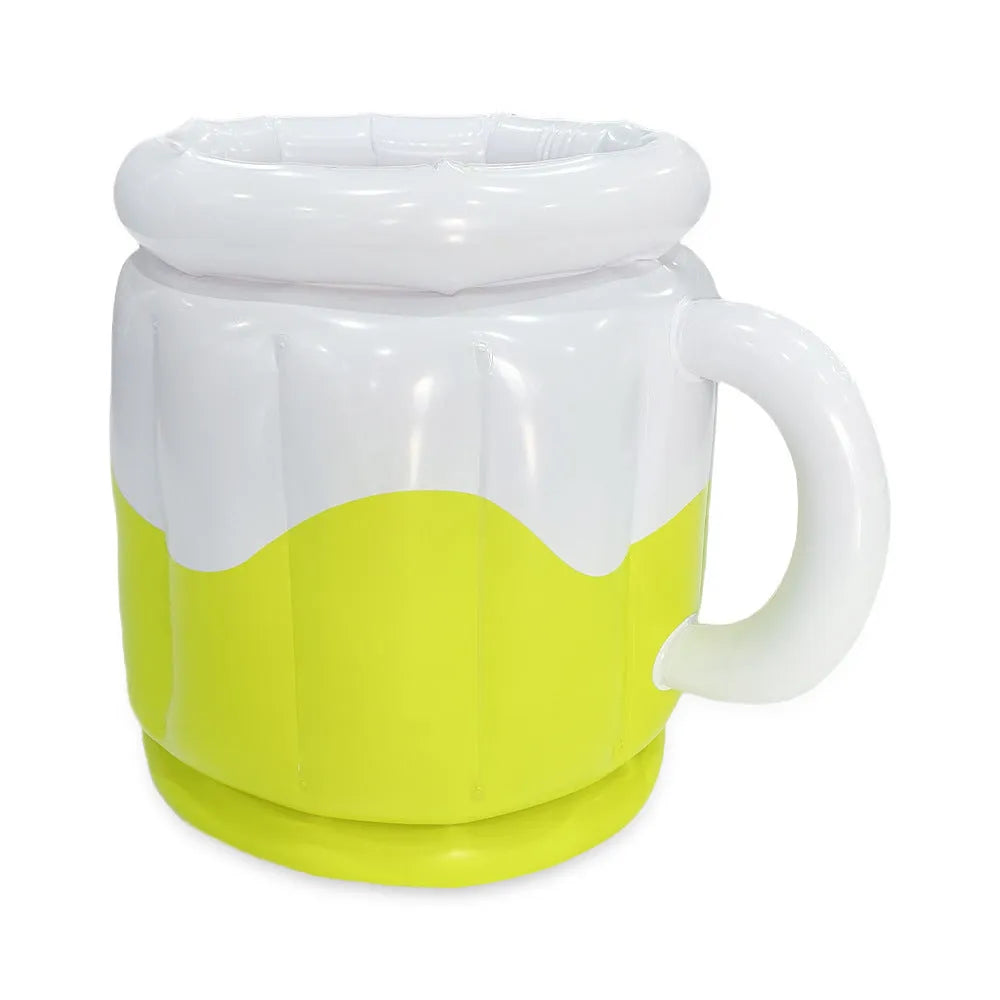 Yellow inflatable PVC ice bucket for beer and drinks at outdoor parties and camping