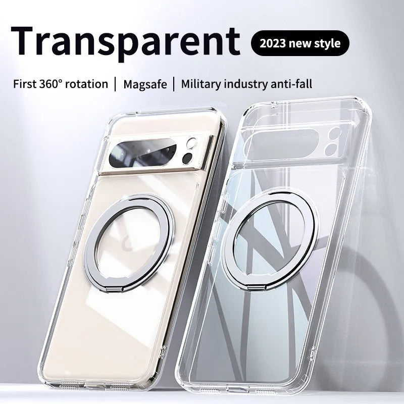 Matte black Google Pixel phone case with magnetic 360 rotating bracket and TPU PC shockproof construction