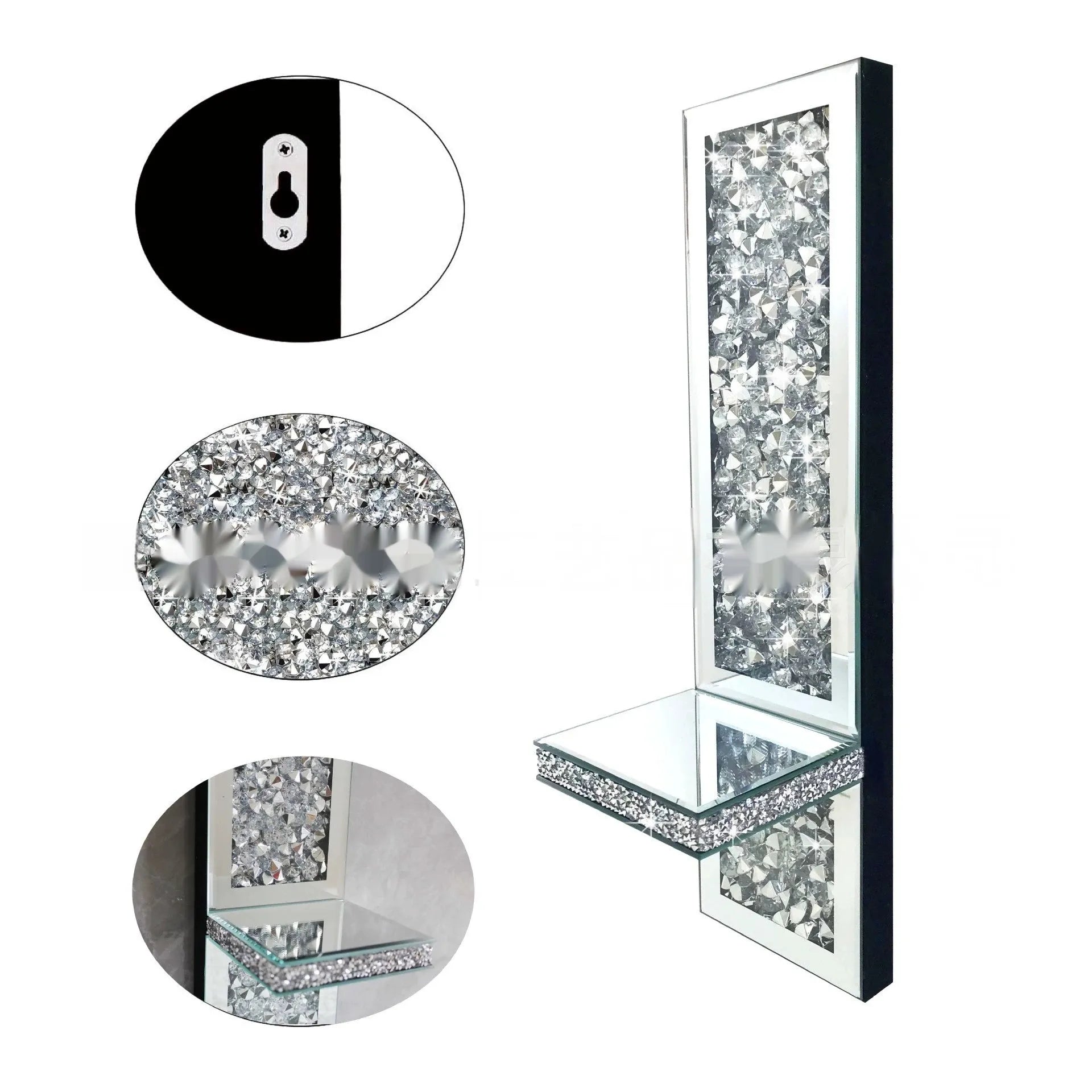 Pair of silver mirror glass candle holders for wall mounting at 10x11x38cm dimensions