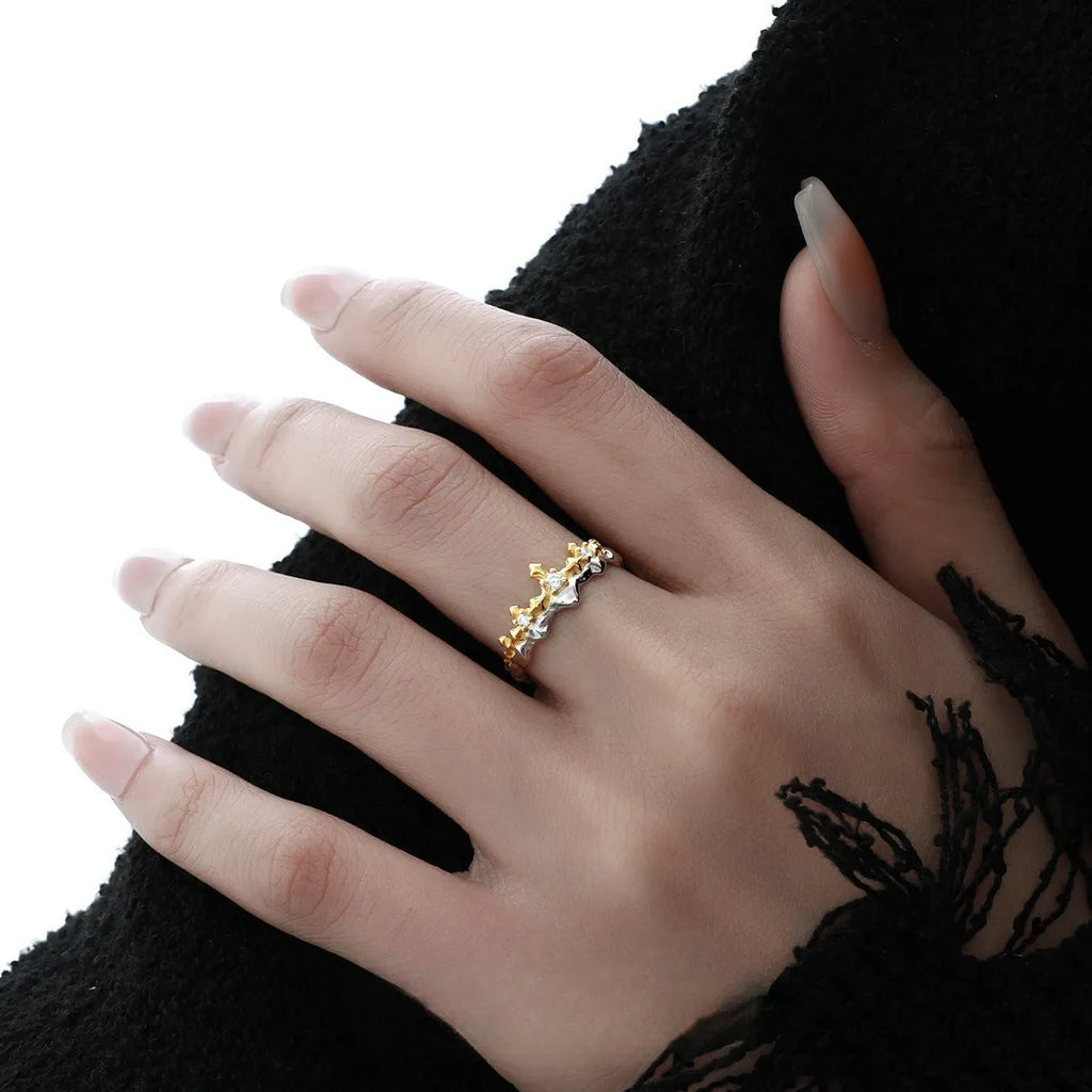 Princess Knight adjustable silver couple ring with electroplated finish in white gold or black gold colour option