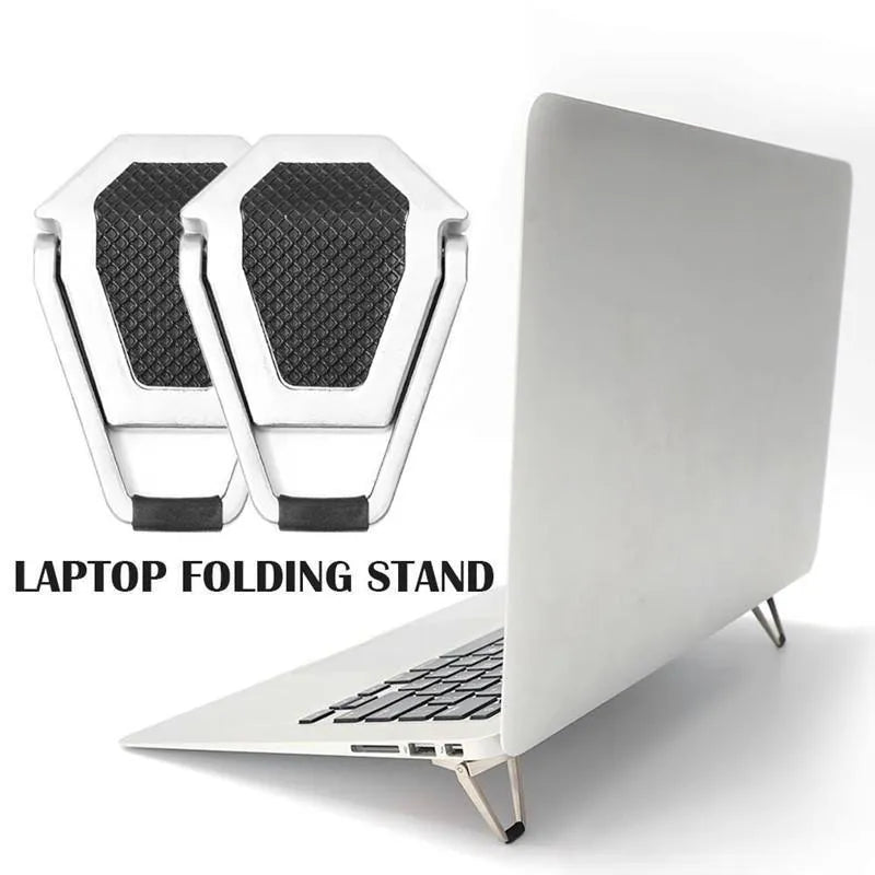 Aluminium folding laptop stand bracket in silver with compact 4.8cm design for computer cooling