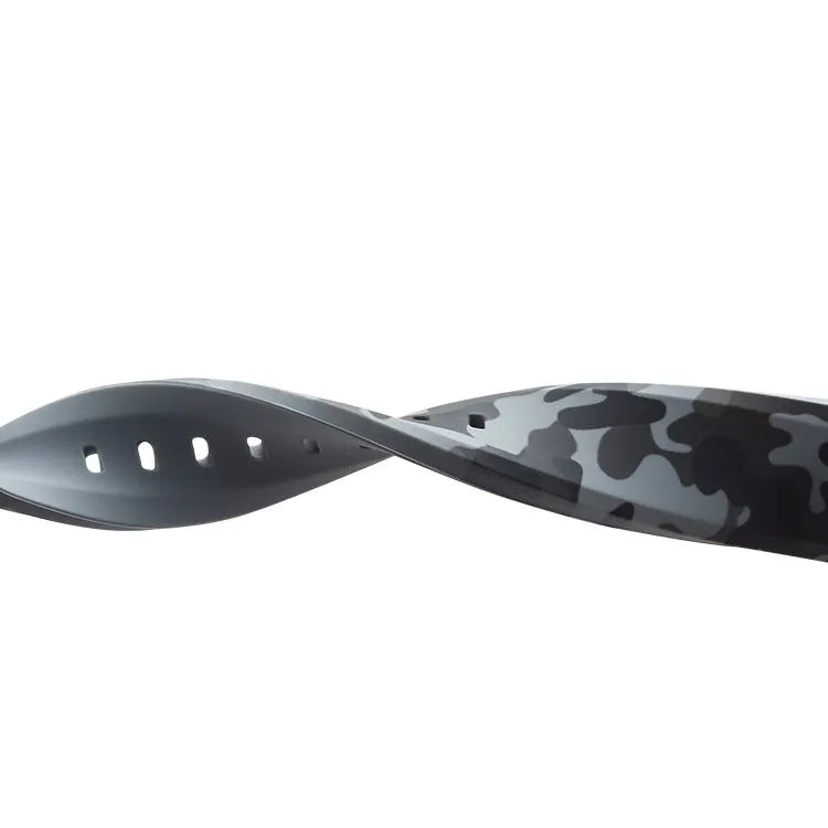 Silicone camouflage pattern watch strap in blue, grey and green, showing flat head ends.