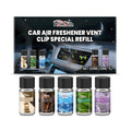 Set of five 10ml car air freshener refill bottles with cologne, ocean, vanilla, lavender, and citrus scents.