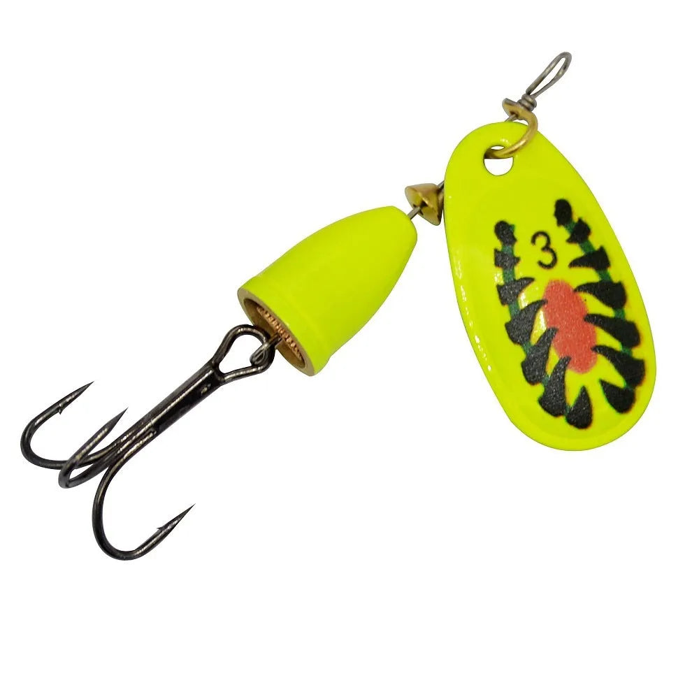 R composite rotating sequins and copper bell metal fishing lure in seven colour options on a 3# size.