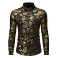 Men's metal bronzing printed lapel cardigan shirt in wine red with long sleeves