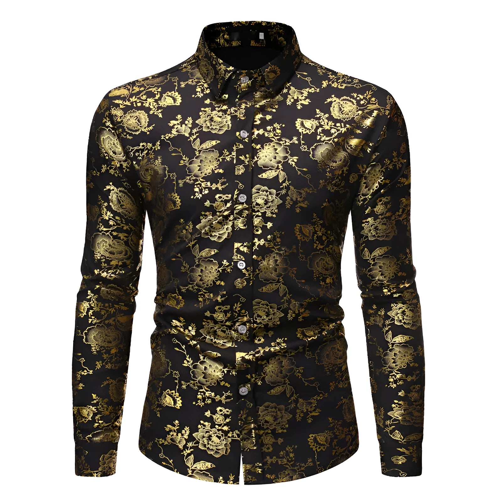 Men's metal bronzing printed lapel cardigan shirt in wine red with long sleeves