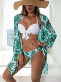 Women's three-piece mesh split swimsuit set with cropped jacket in various colour options