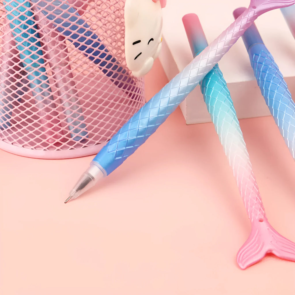 Cartoon mermaid design gel pen with a 0.38mm fine needle tip on a plastic body.