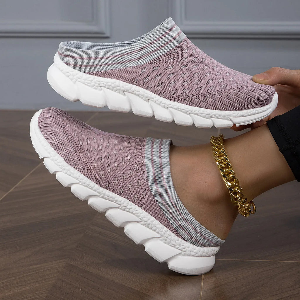 Women's black Flyknit slipper shoes with hollowed-out pattern and lightweight sole