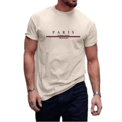 Men's loose fit cotton T-shirt with a printed letter design in apricot colour