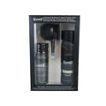 Dense hair fibre 275g three-piece kit including powder canister, special nozzle, and shaping spray bottle.