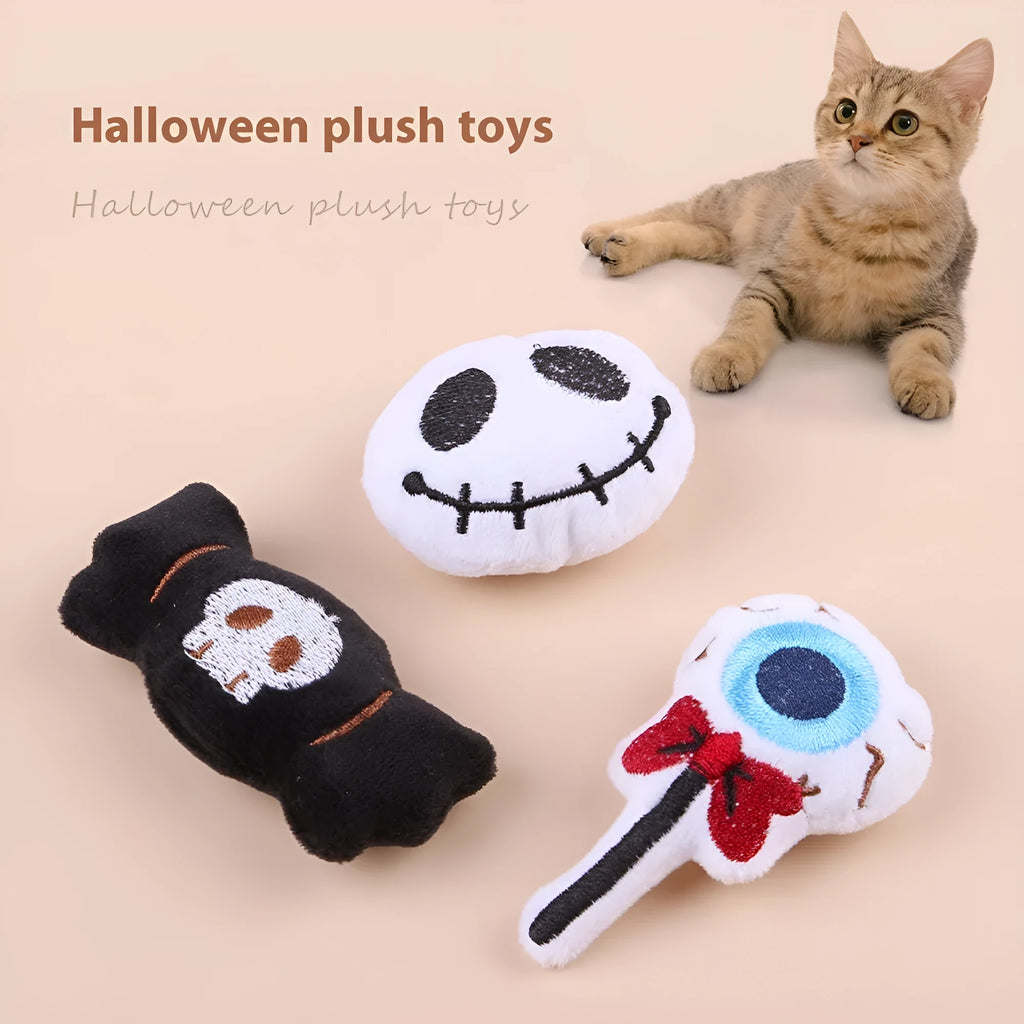 Small plush cat teaser wand with candy character design on flexible string