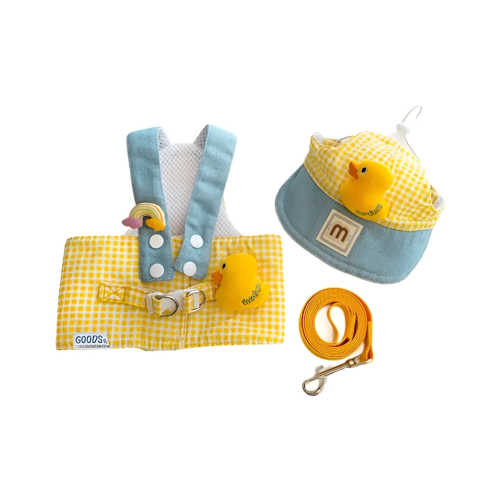 Pet harness and leash set with wire pulling rope and cute hat for dogs and cats